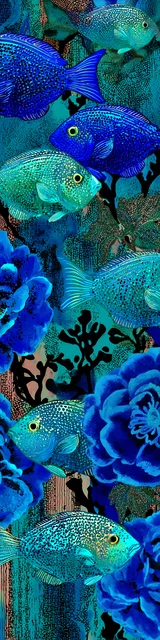 Free printable fish bookmark featuring fish school in blue